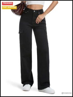 Tall Women Cargo Jeans Straight Wide Leg Stretch Denim Pants